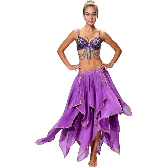 Women's Chiffon 10 Panel Violet Skirt Costume Elegant Flowy Dance or Party Skirt - Picture 5 of 8